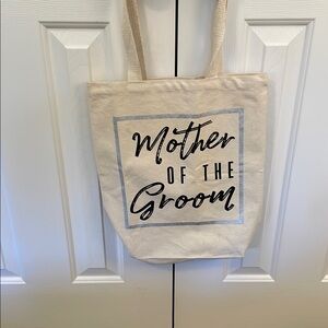 Mud Pie Cream Canvas 'Mother of the Groom' Tote with Black Text